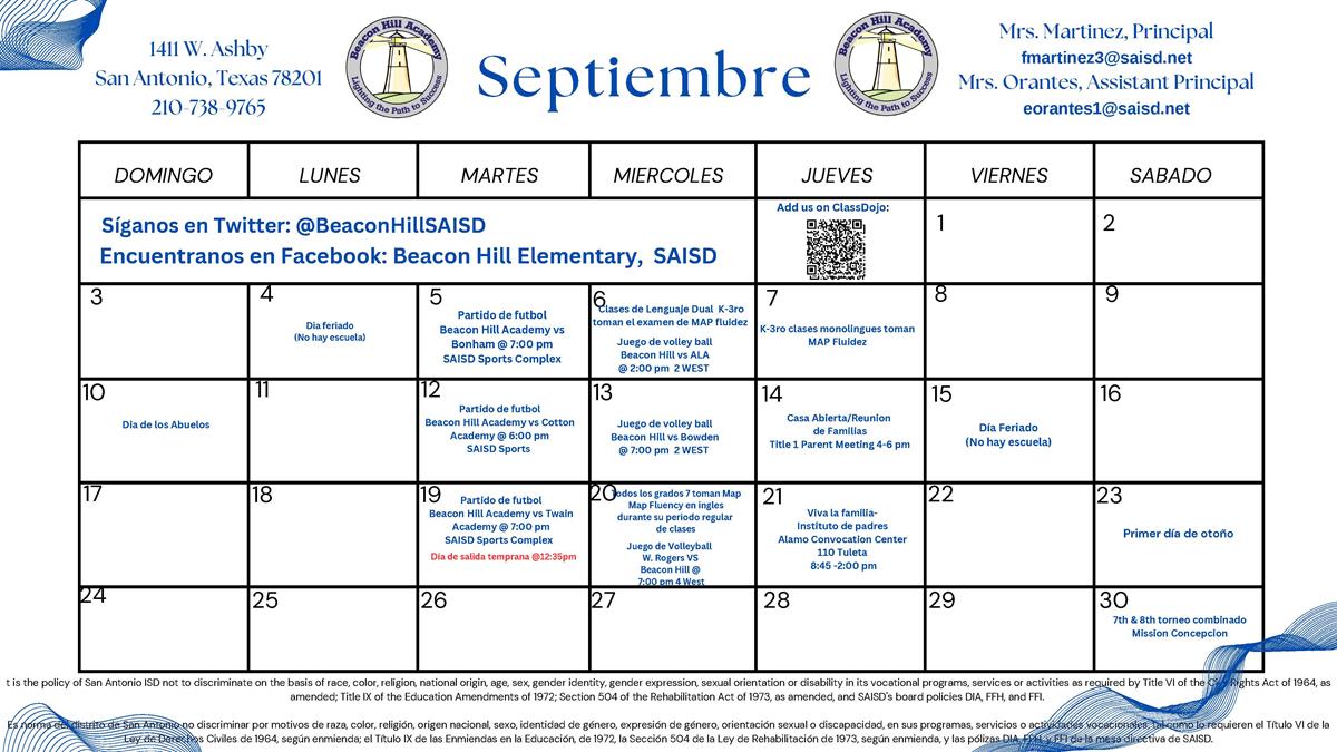 September calendar Spanish